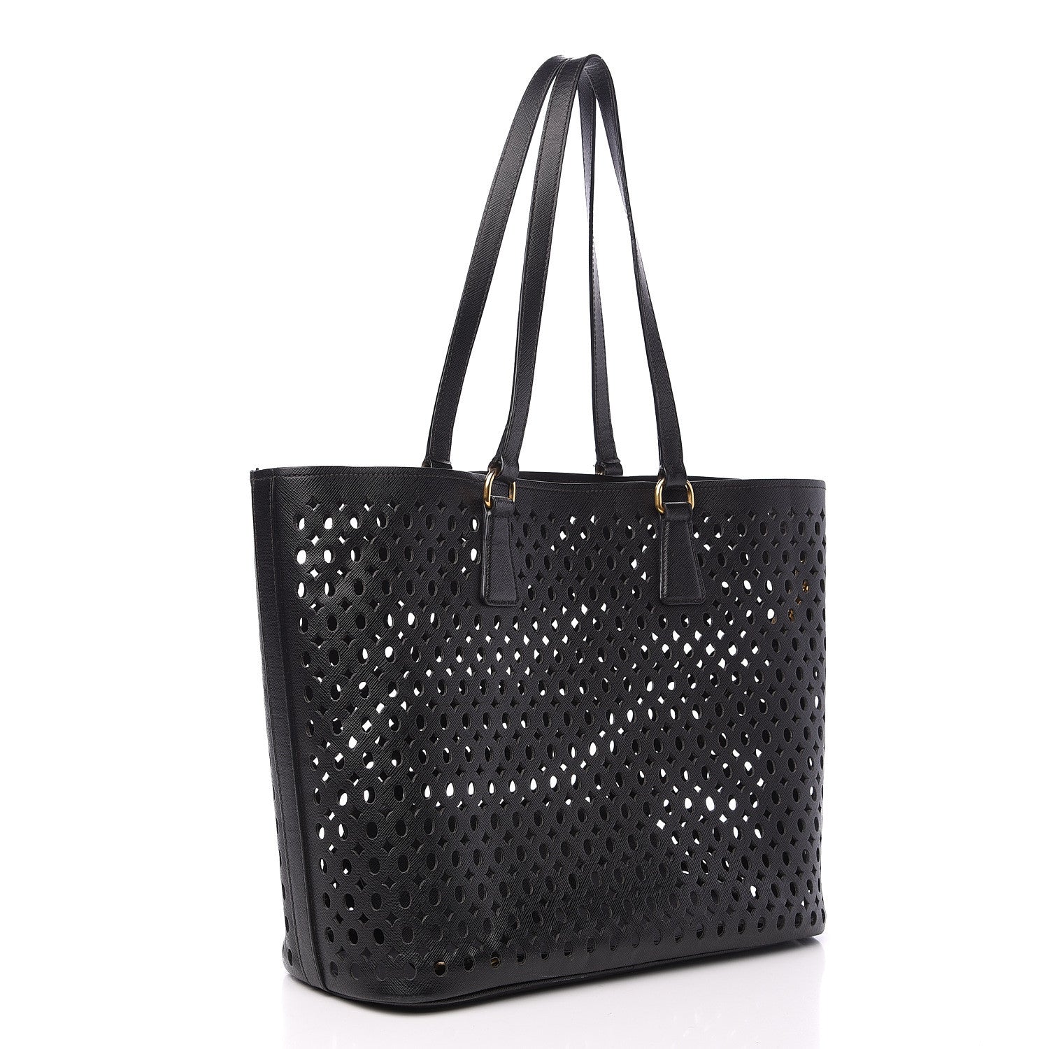 Prada Saffiano Perforated Tote Black 2 of 11