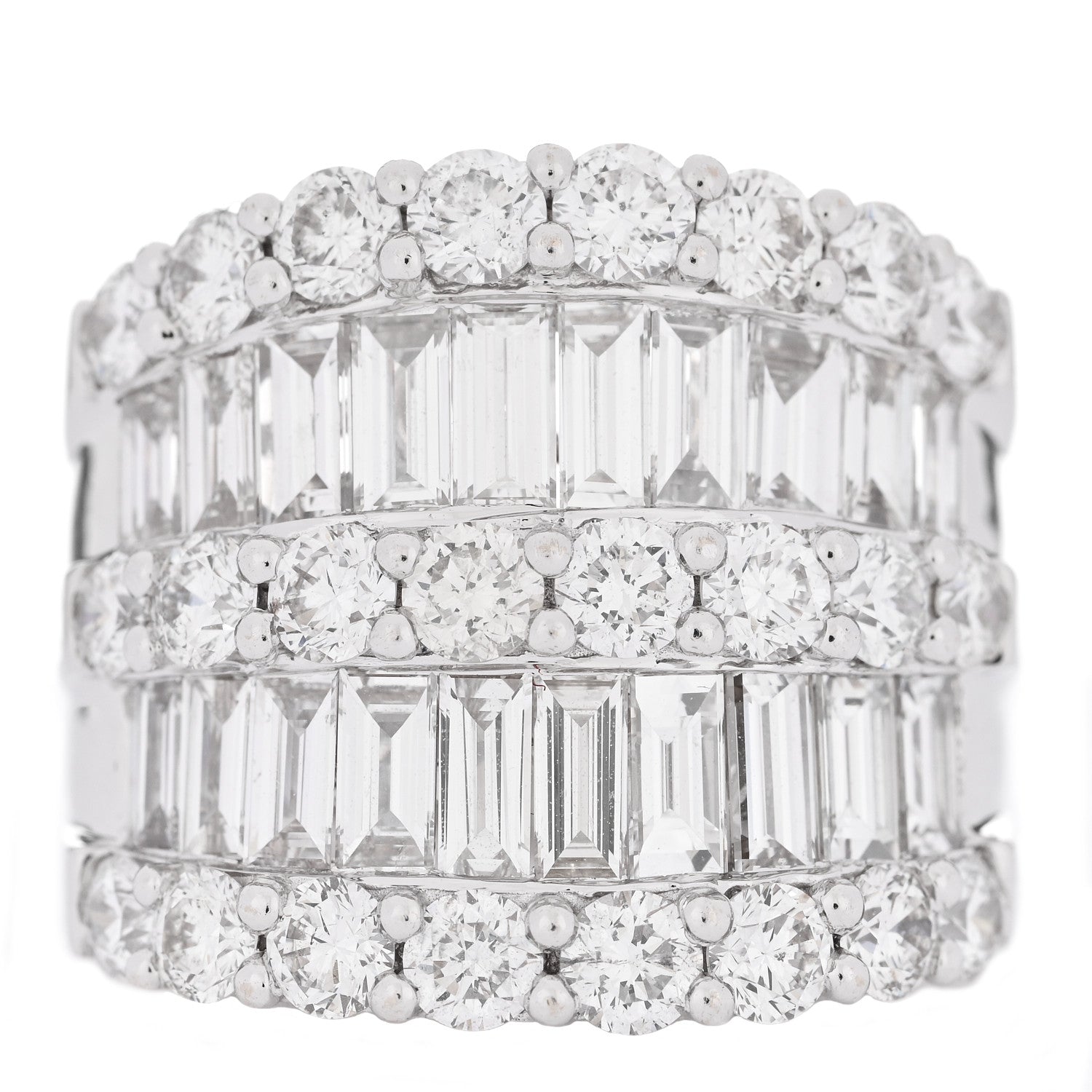 Parker & West by FASHIONPHILE 18K White Gold Diamond 4.12ctw Round Baguette Cut Five Row Band Ring 53 6.5 1 of 7
