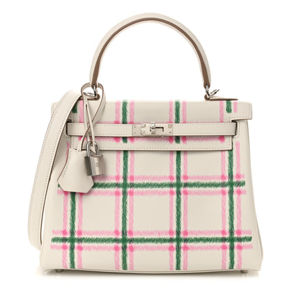 Hermes Swift Tartan Kelly Retourne 25 Gris Pale Rose Bubblegum Vert Moyen 1 of 11
