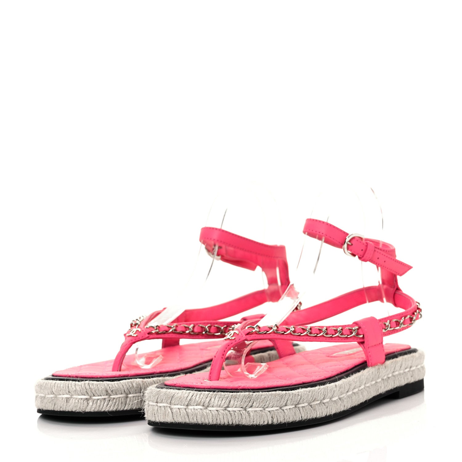 Chanel Lambskin Chain CC Thong Espadrille Sandals 40 Pink 3 of 11