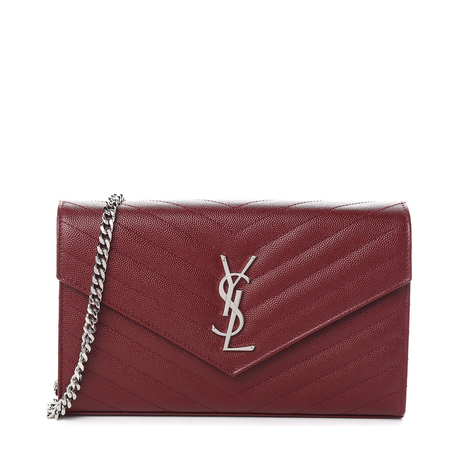 Grain De Poudre Matelasse Chevron Monogram Chain Wallet Palissandre