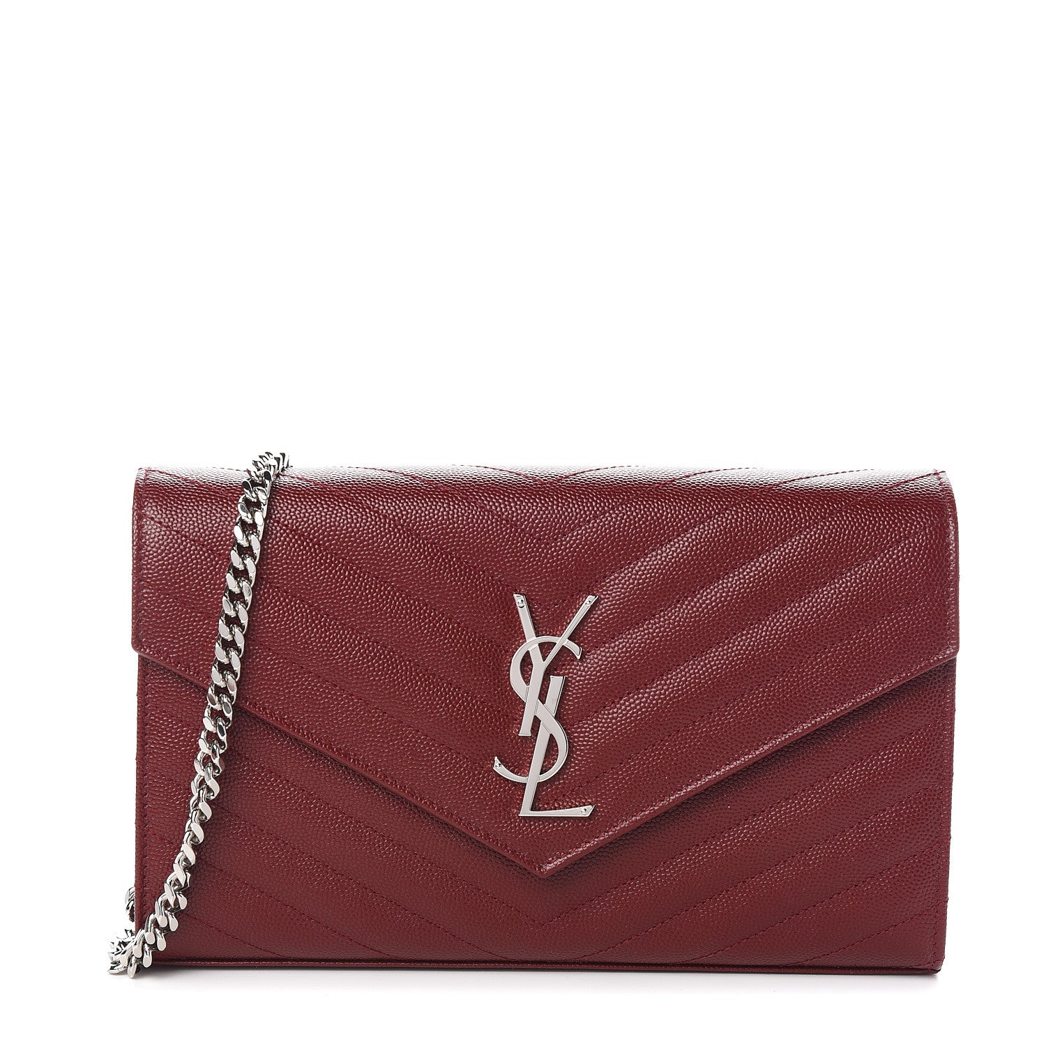 Saint Laurent Grain De Poudre Matelasse Chevron Monogram Chain Wallet Palissandre 1 of 9