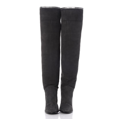 Chanel Suede Calfskin CC Knee High Boots 40.5 Grey Silver 2 of 7