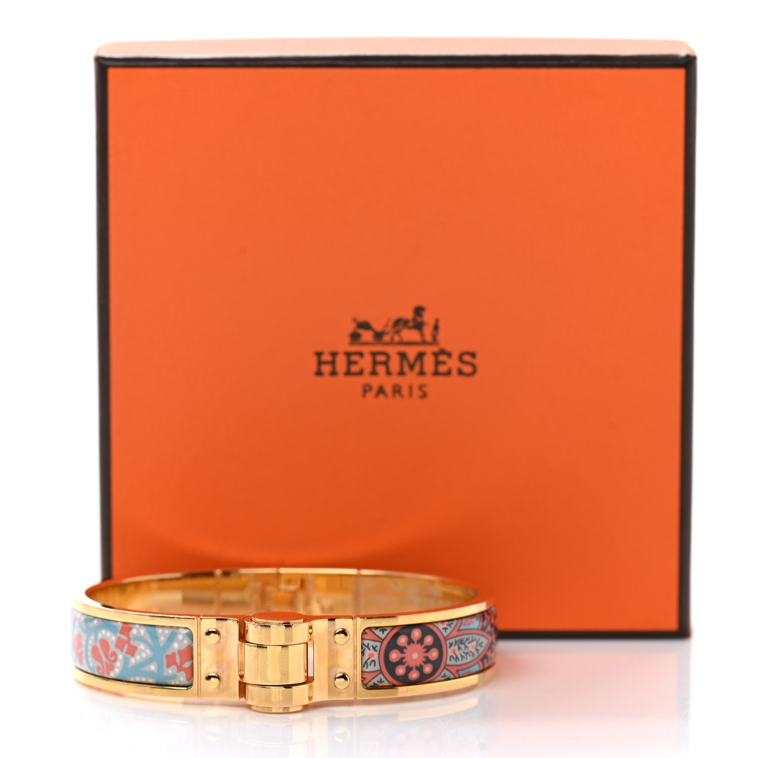 Hermes Enamel Printed Narrow Cachemire Fleuri Hinged Bracelet S Romantique 5 of 5