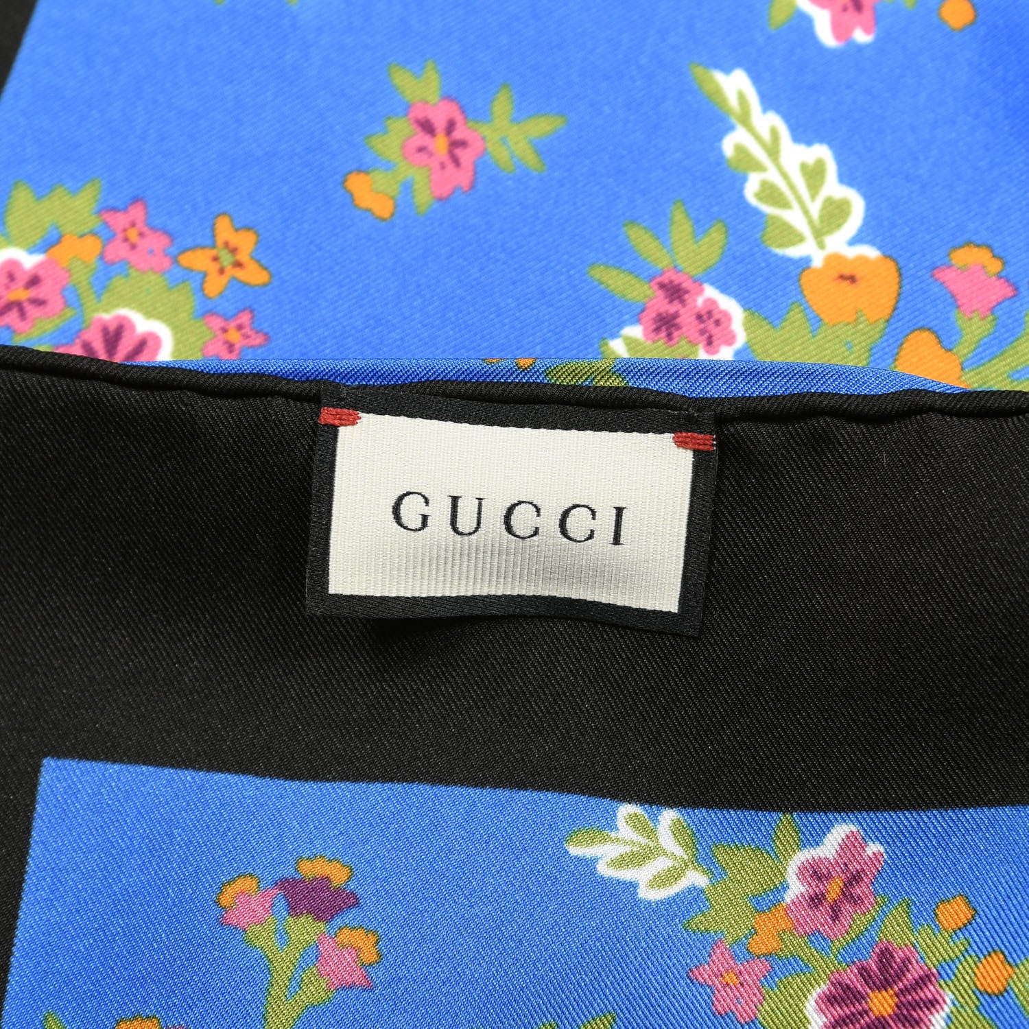 Gucci Silk Floral Print Web Square Scarf Black Blue 3 of 4