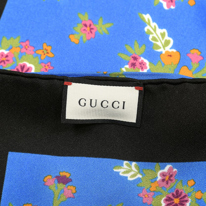 Gucci Silk Floral Print Web Square Scarf Black Blue 3 of 4