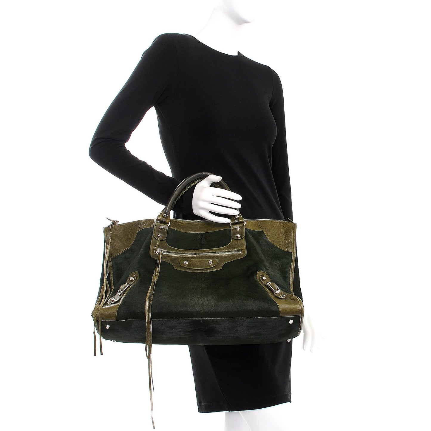 Chevre Pony Hair Classic Hardware Work Olive