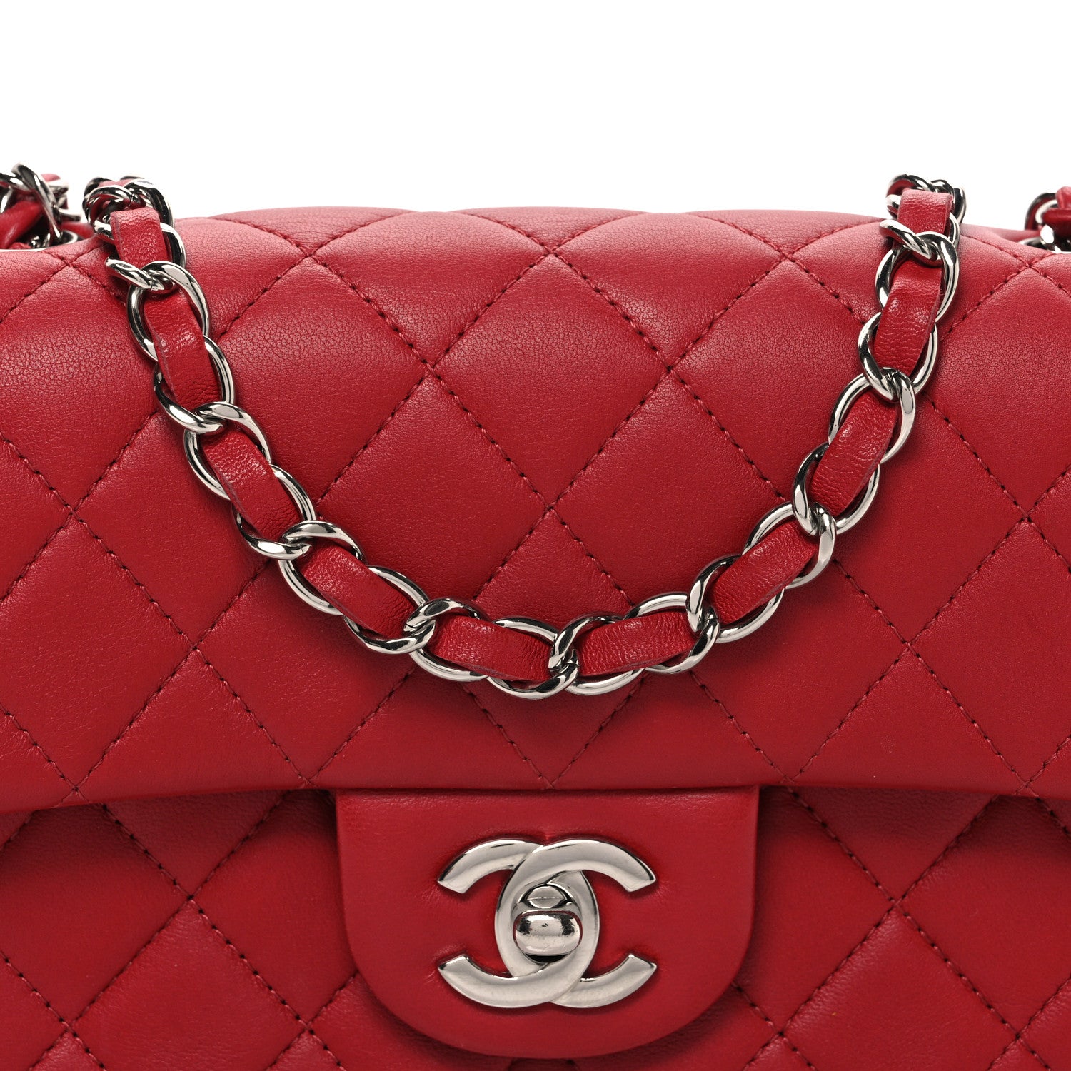 Chanel Lambskin Quilted Mini Rectangular Flap Red 7 of 10