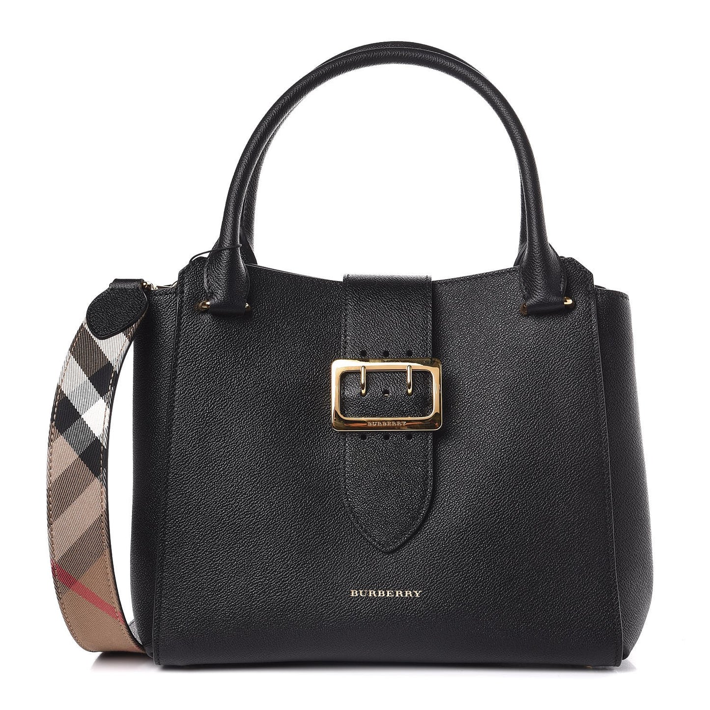 Soft Grain Calfskin Medium Buckle Tote Black