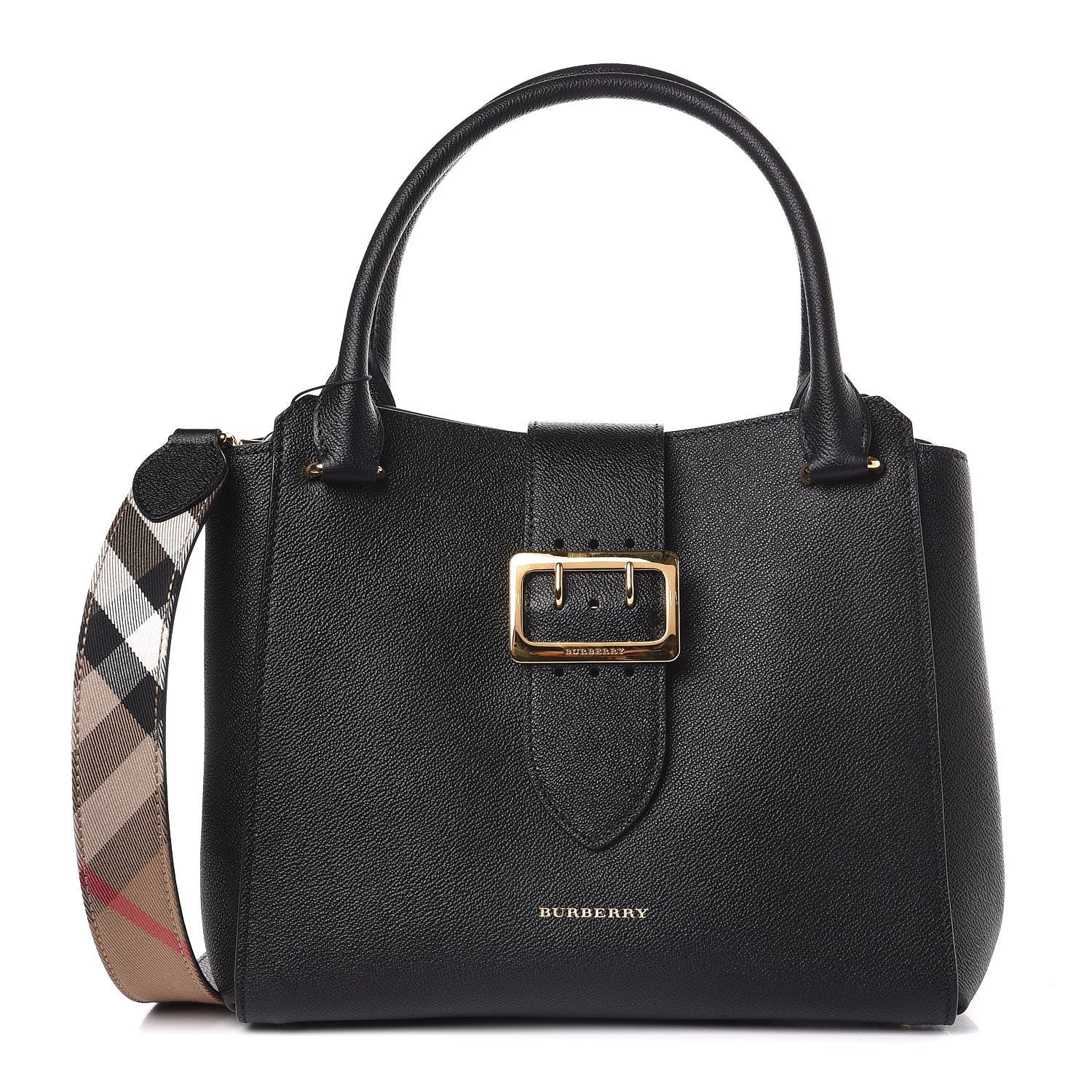 Burberry Soft Grain Calfskin Medium Buckle Tote Black 1 of 7