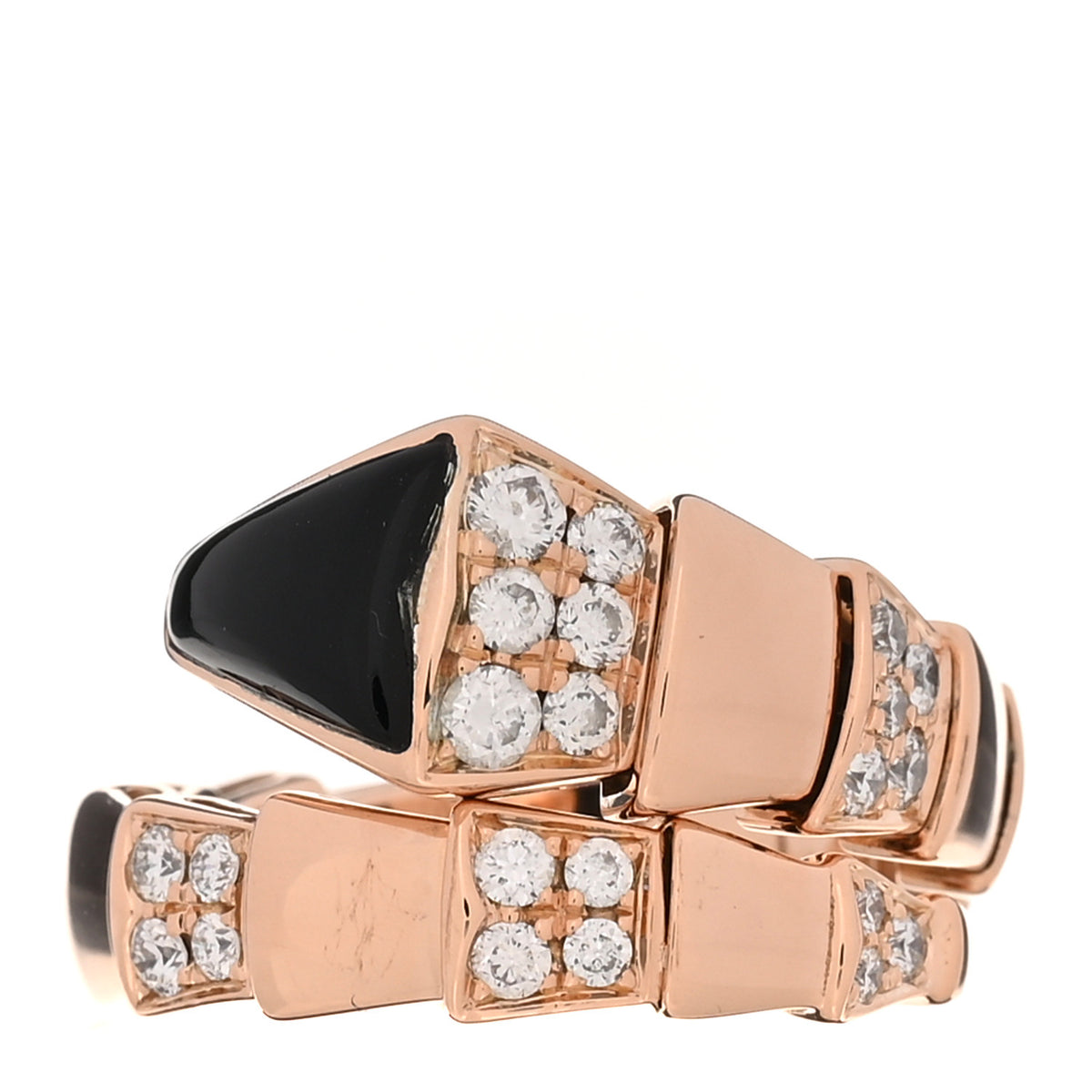 Bulgari 18K Rose Gold Diamond Black Onyx Serpenti Viper Ring M 1 of 5