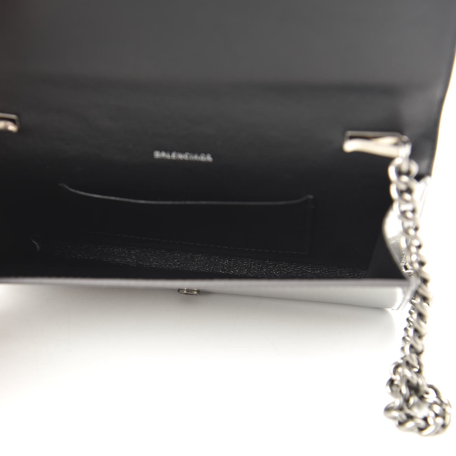 Balenciaga Metallic Grained Calfskin BB Phone Holder Wallet On Chain Silver 5 of 10