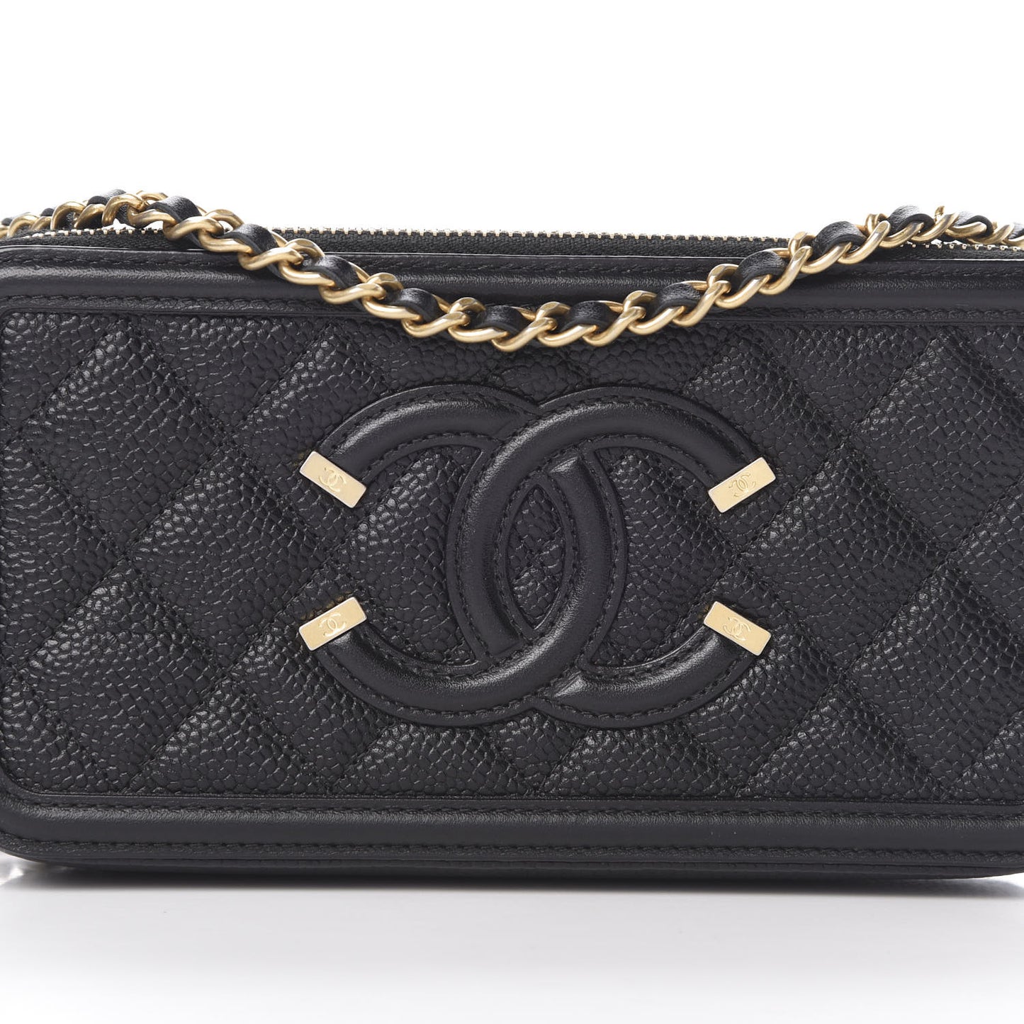 Caviar Quilted CC Filigree Clutch With Chain Black