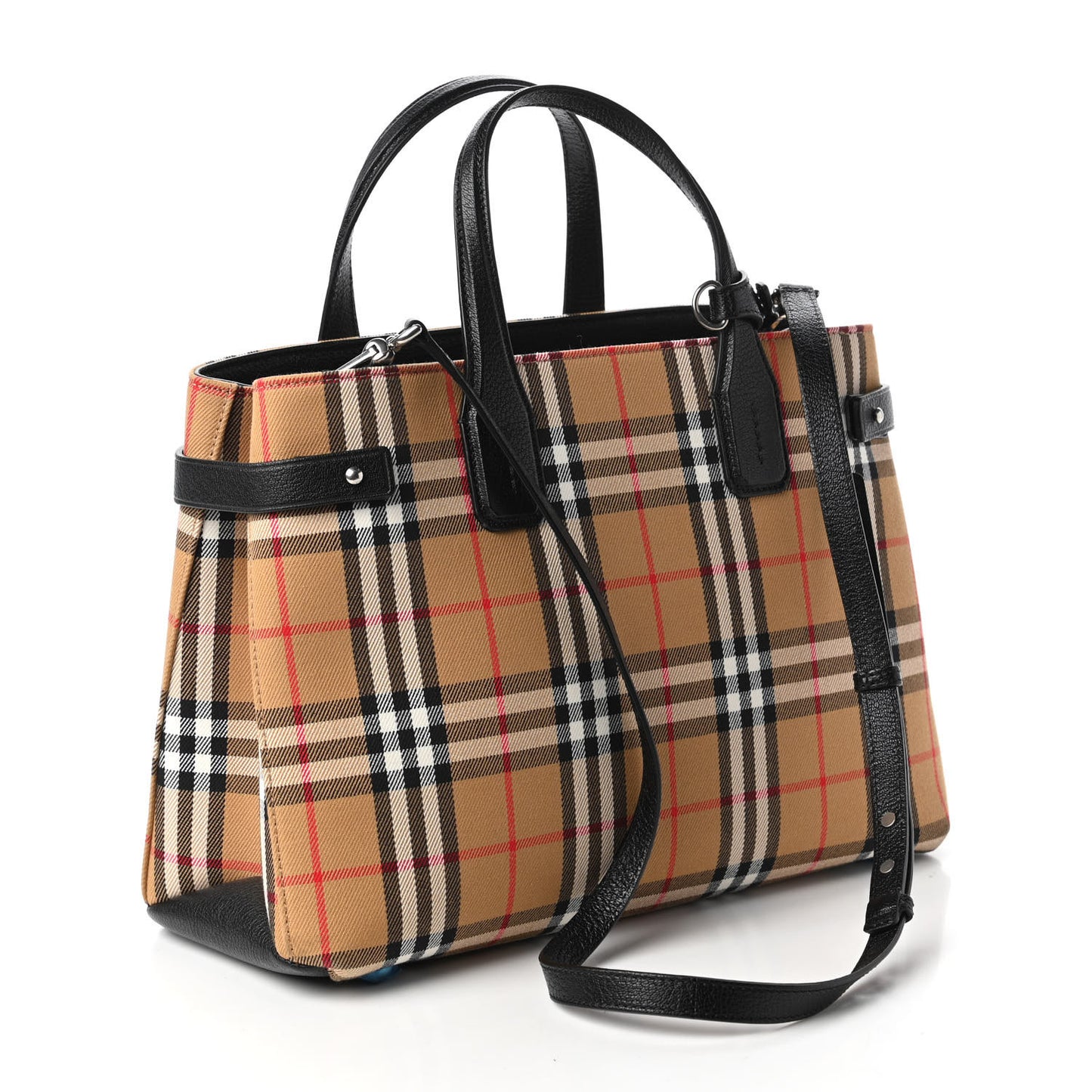 Goatskin Vintage Check Medium Banner Tote Black