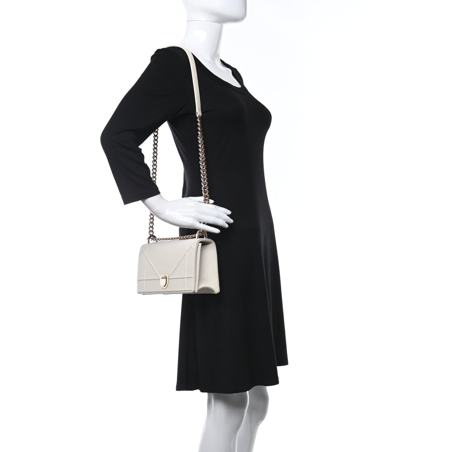 Grained Calfskin Cannage Small Diorama Flap Bag Off White