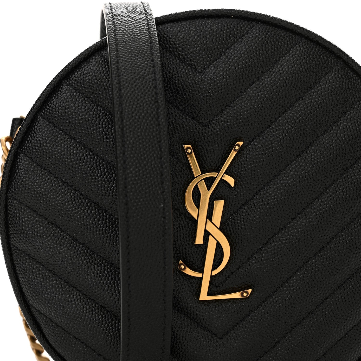 Saint Laurent Grain De Poudre Matelasse Chevron Quilted Round Vinyle Camera Bag Black 8 of 10