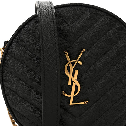 Saint Laurent Grain De Poudre Matelasse Chevron Quilted Round Vinyle Camera Bag Black 8 of 10
