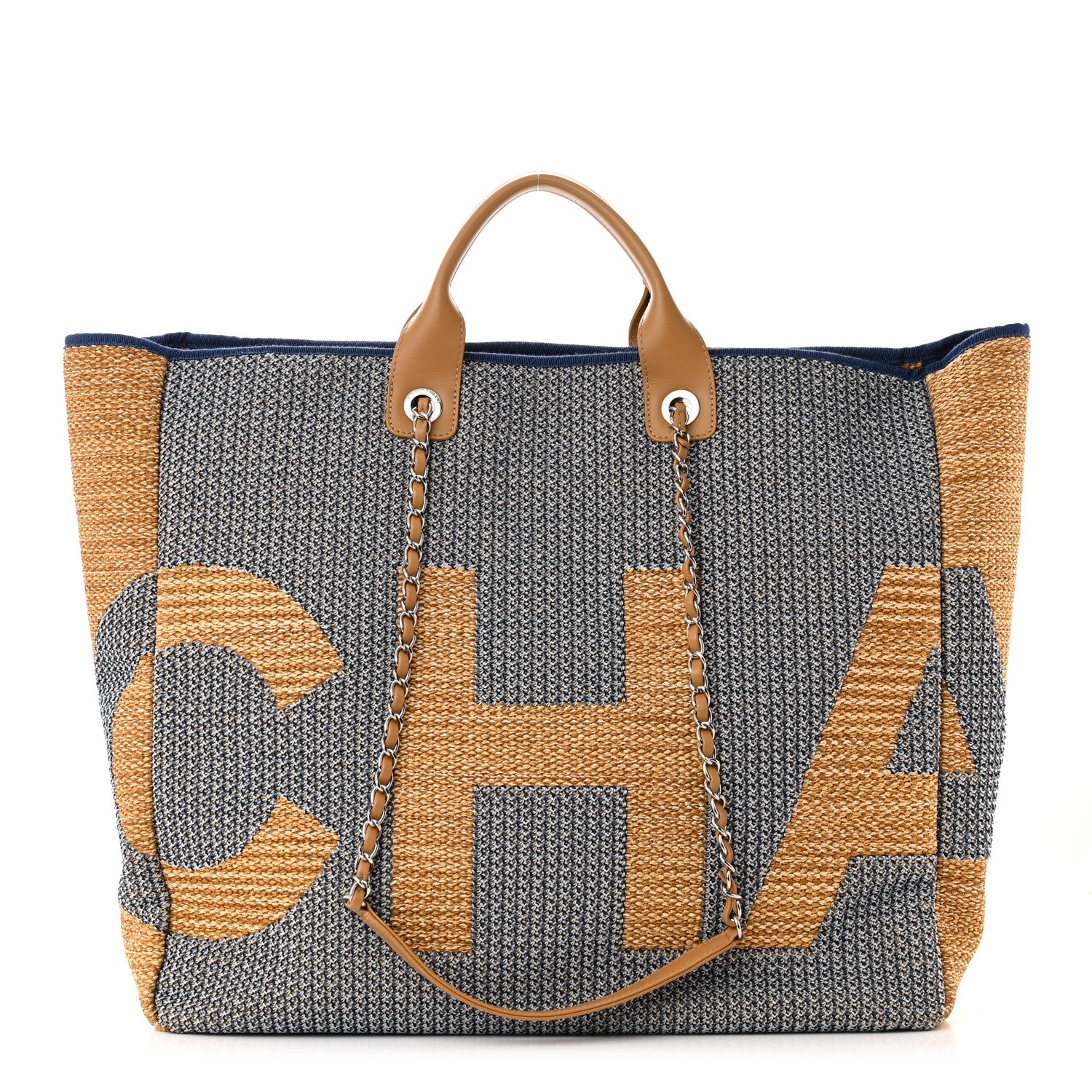 Chanel Mixed Fibers Large Maxi Shopping Bag Blue Beige 1 of 11