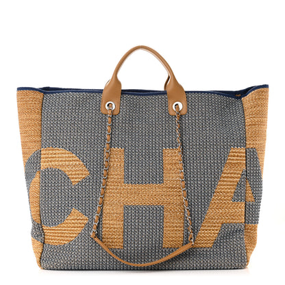 Chanel Mixed Fibers Large Maxi Shopping Bag Blue Beige 1 of 11