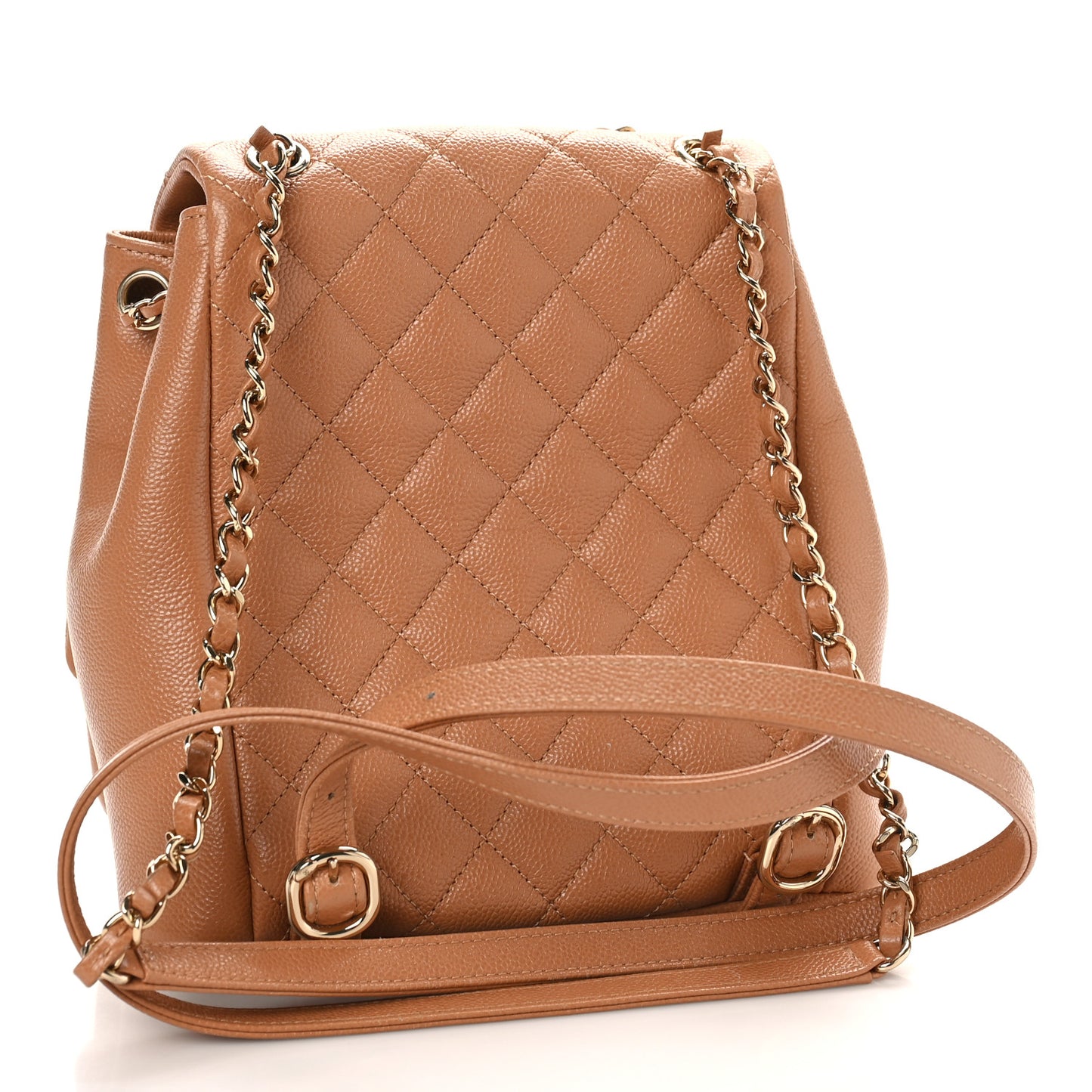 Shiny Caviar Quilted Medium Duma Pockets Drawstring Backpack Dark Beige