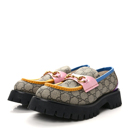 Gucci GG Supreme Monogram Cordovan Lux Womens Harald Horsebit 25mm Platform Loafers 40 Beige Sugar Pink Crop Shine Purple Marine 3 of 9
