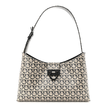 Salvatore Ferragamo Jacquard Trifolio Shoulder Bag Beige Black 1 of 11