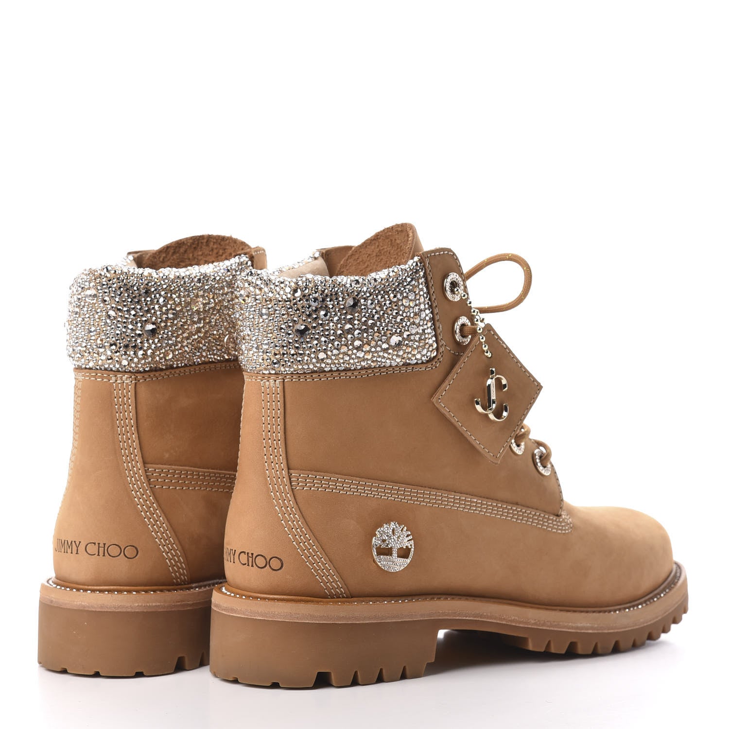 Jimmy Choo X TIMBERLAND Nubuck Swarovski Crystal Womens Ankle Boots 9 Wheat 4 of 7