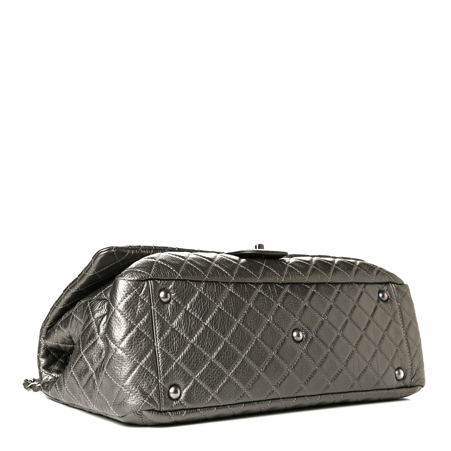 Chanel Metallic Calfskin Quilted XXL Travel Flap Bag Dark Silver 3 of 7