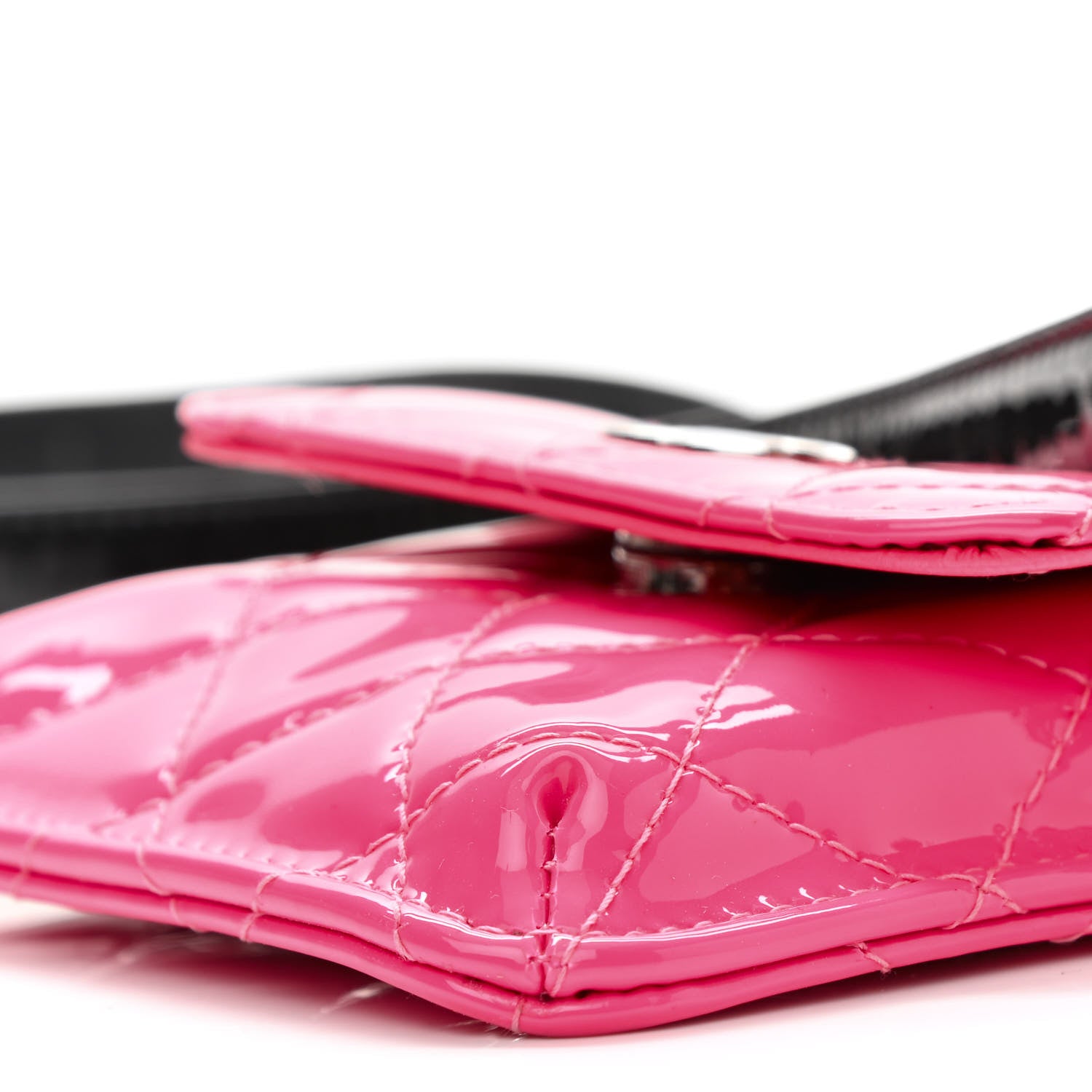 Chanel Patent Quilted Belt In Love Double Mini Flap Waist Bag Black Pink 13 of 13