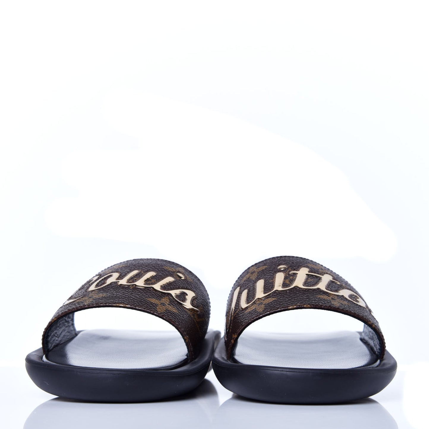 Metallic Calfskin Monogram Logo Sunbath Slide Sandals 36