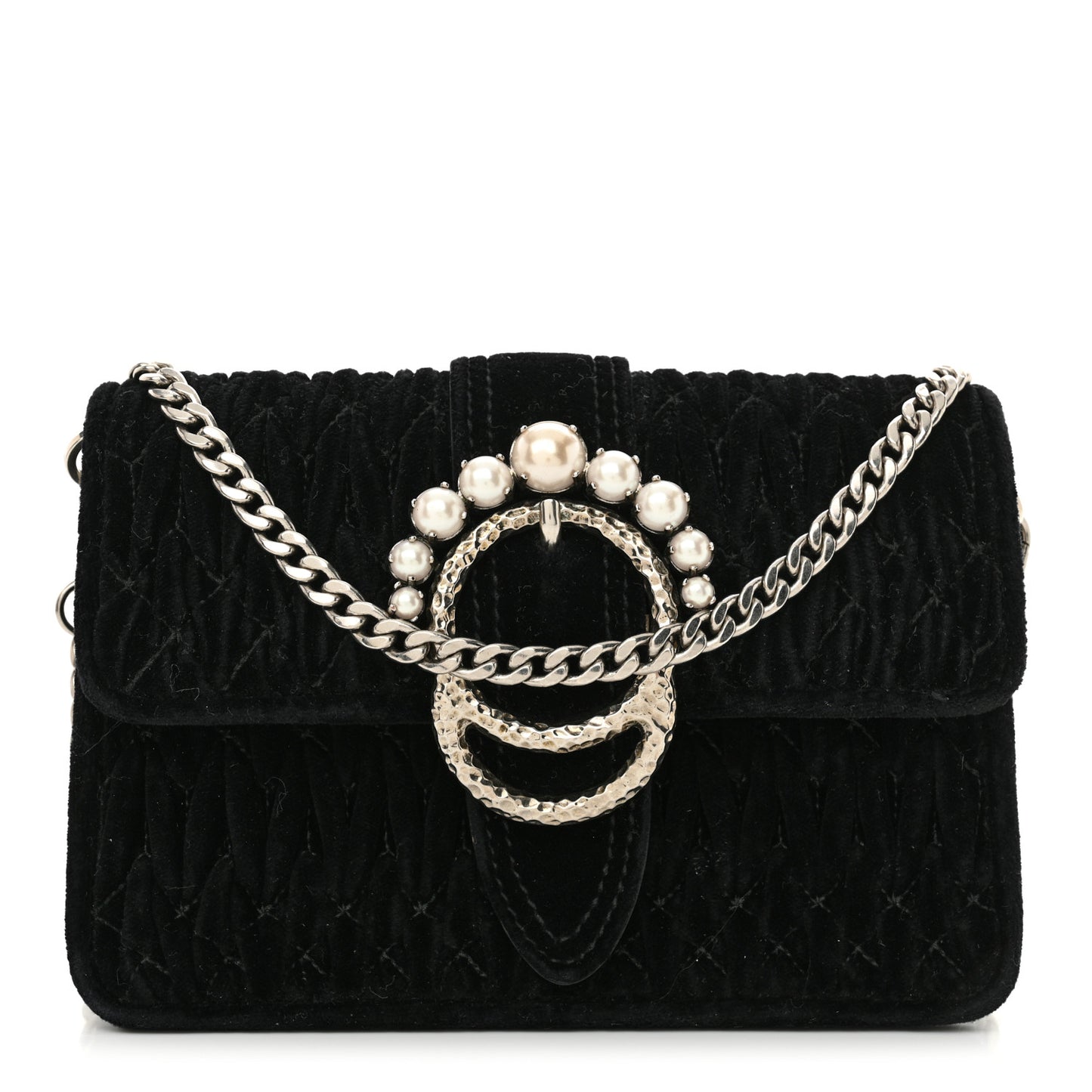 Velvet Matelasse Pearl Embellished Chain Black