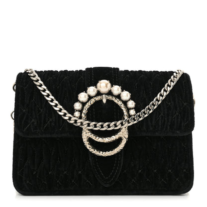 Miu Miu Velvet Matelasse Pearl Embellished Chain Black 1 of 13