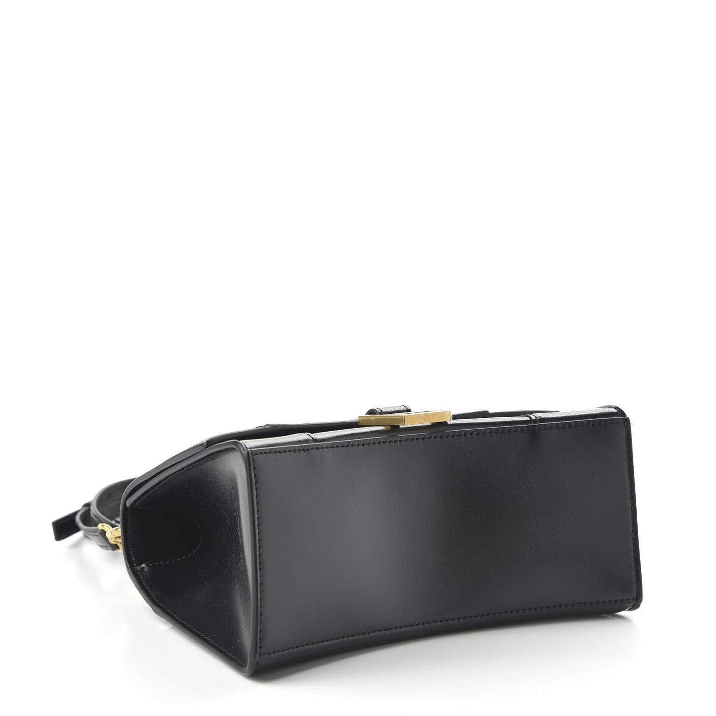 Shiny Box Calfskin Small Hourglass Top Handle Bag Black
