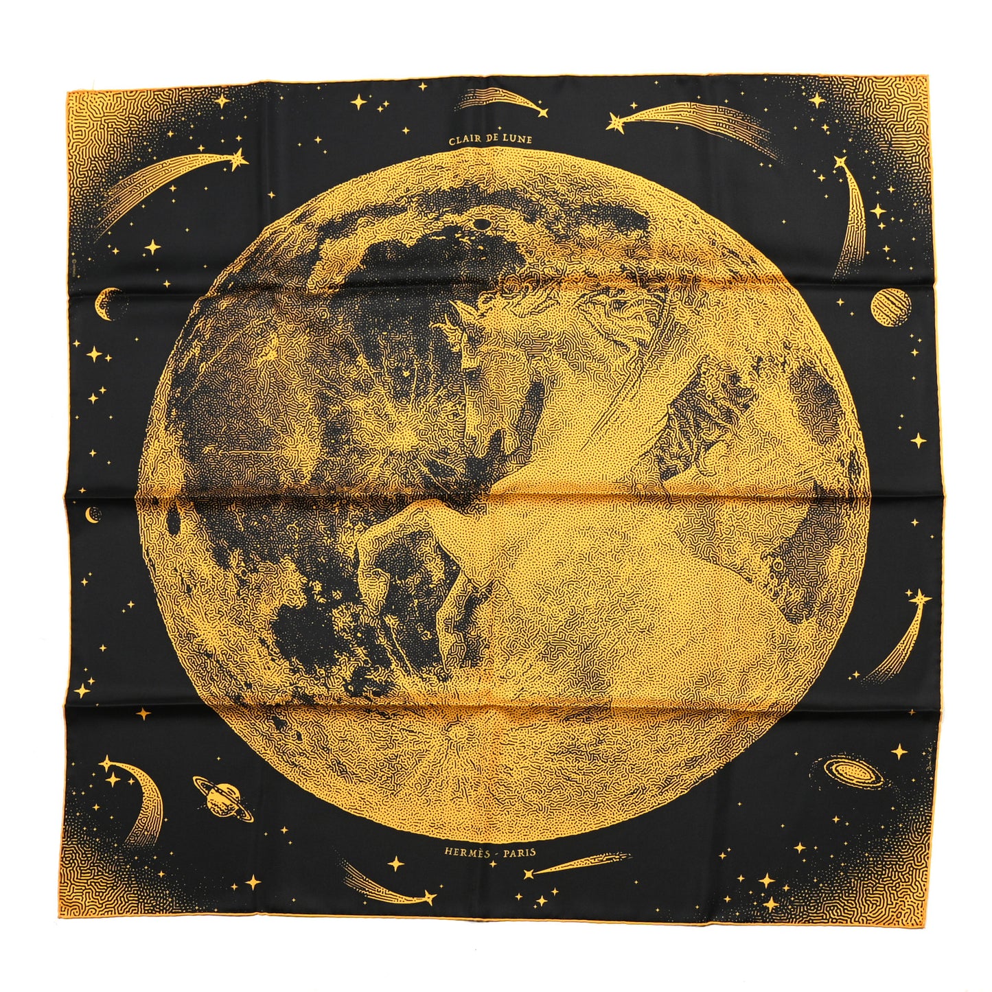 Silk Clair De Lune Double Face Scarf 90 Black Jaune D'Or Bleu