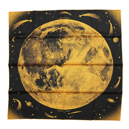 Hermes Silk Clair De Lune Double Face Scarf 90 Black Jaune D'Or Bleu 1 of 9