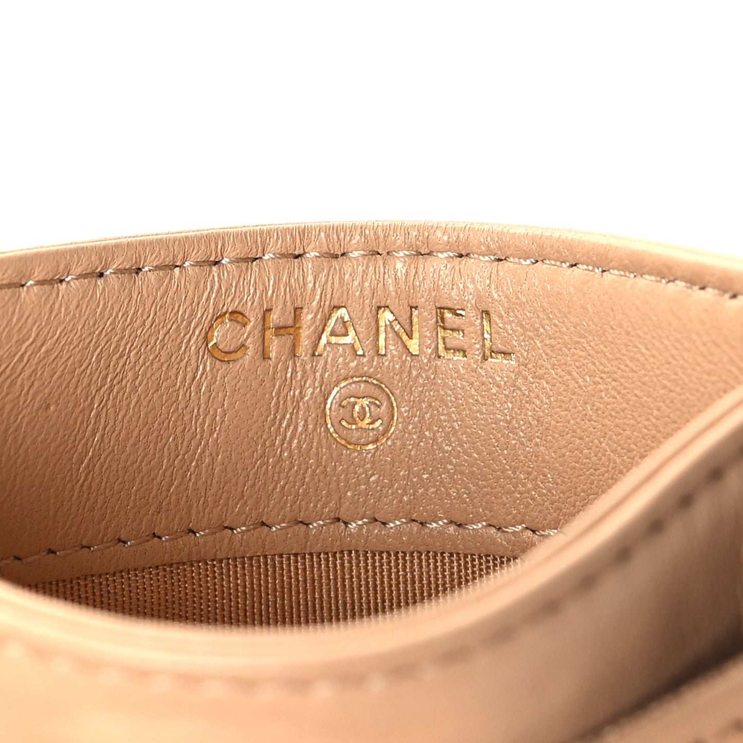 Lambskin Quilted Boy Card Holder Beige