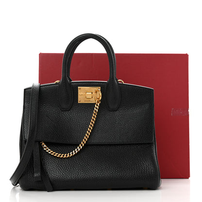 Salvatore Ferragamo Hammered Calfskin Studio Rock Bag Black 12 of 12