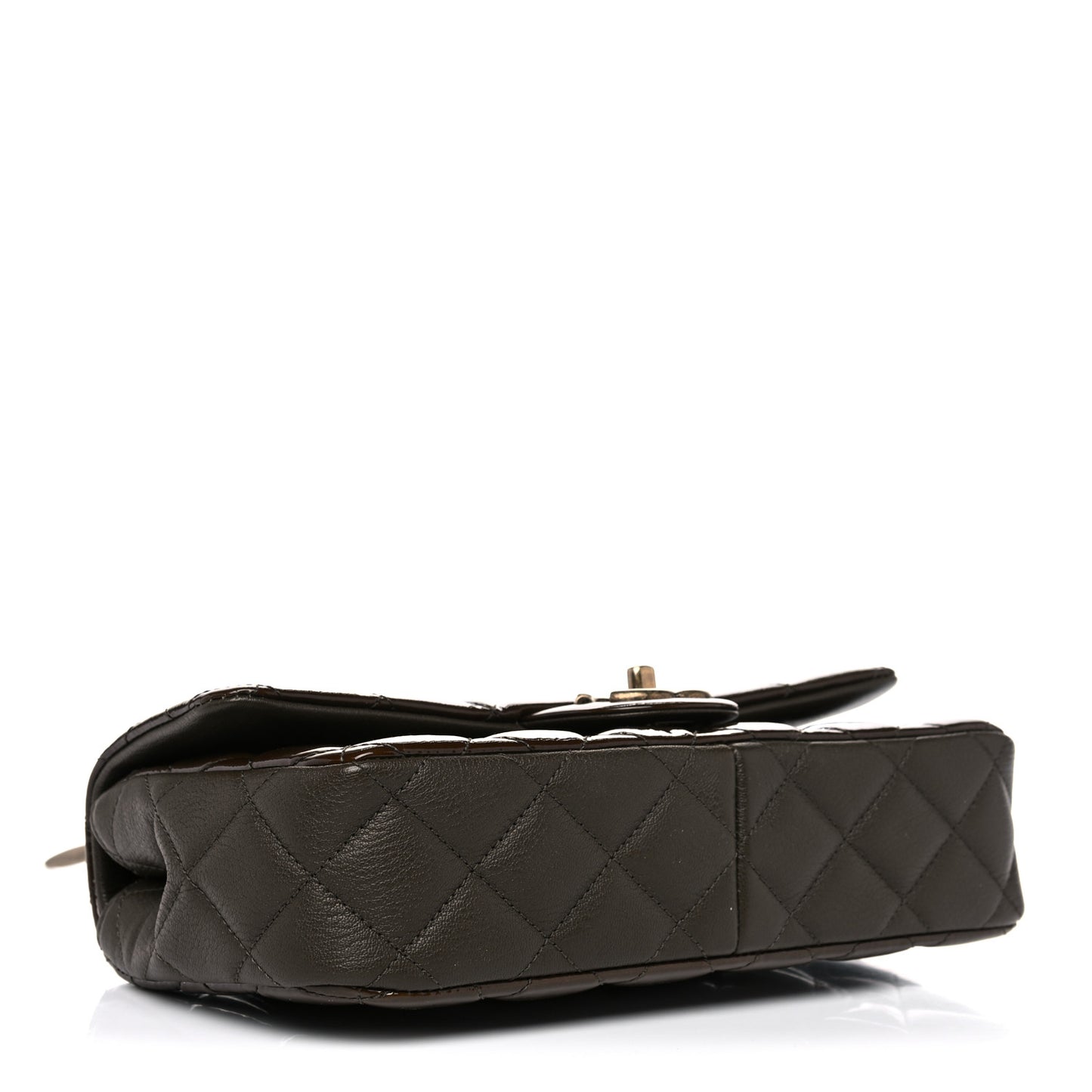 Patent Goatskin Quilted Medium CC Eyelet Flap Khaki