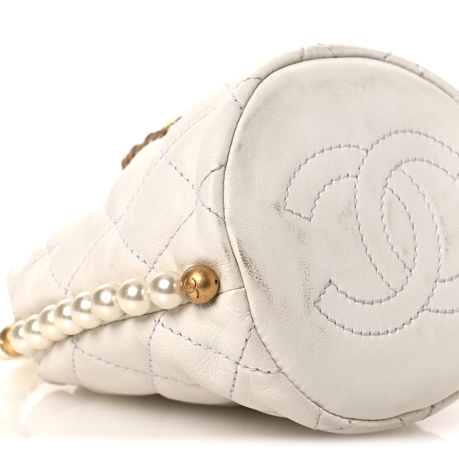 Chanel Calfskin Quilted Pearl Mini About Pearls Drawstring Bucket Bag  White 9 of 11
