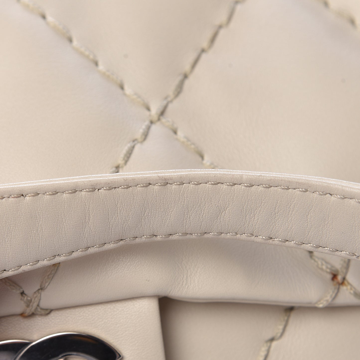 Calfskin Stitched Large Expandable Flap Bag White