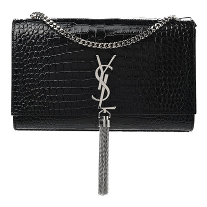 Saint Laurent Calfskin Crocodile Embossed Medium Classic Monogram Kate Tassel Satchel Black 1 of 11