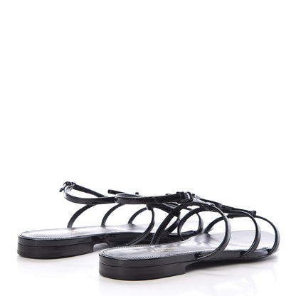 Saint Laurent Patent Calfskin Cassandra Monogram Sandals 38 Black 4 of 9