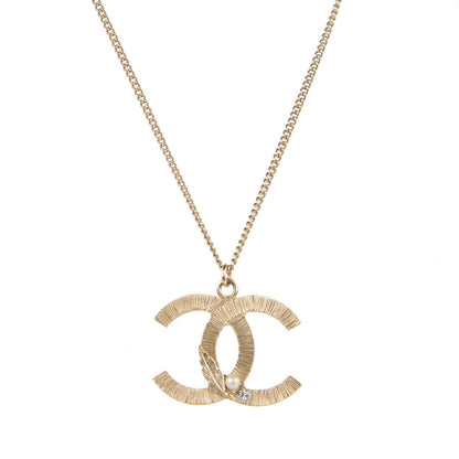 Chanel Pearl Crystal Leaf CC Necklace Gold 1 of 3