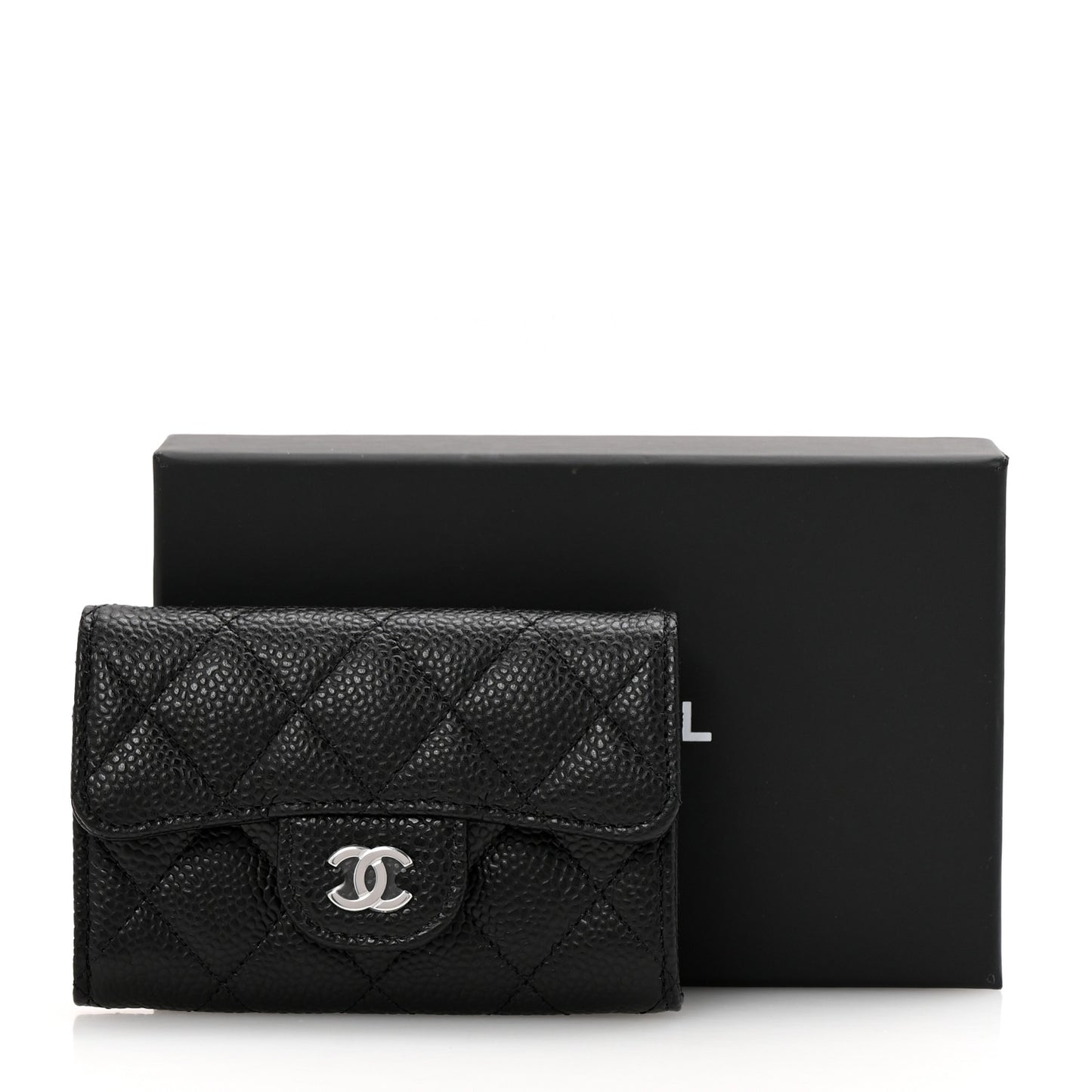 Caviar Quilted Flap Card Holder Wallet Black