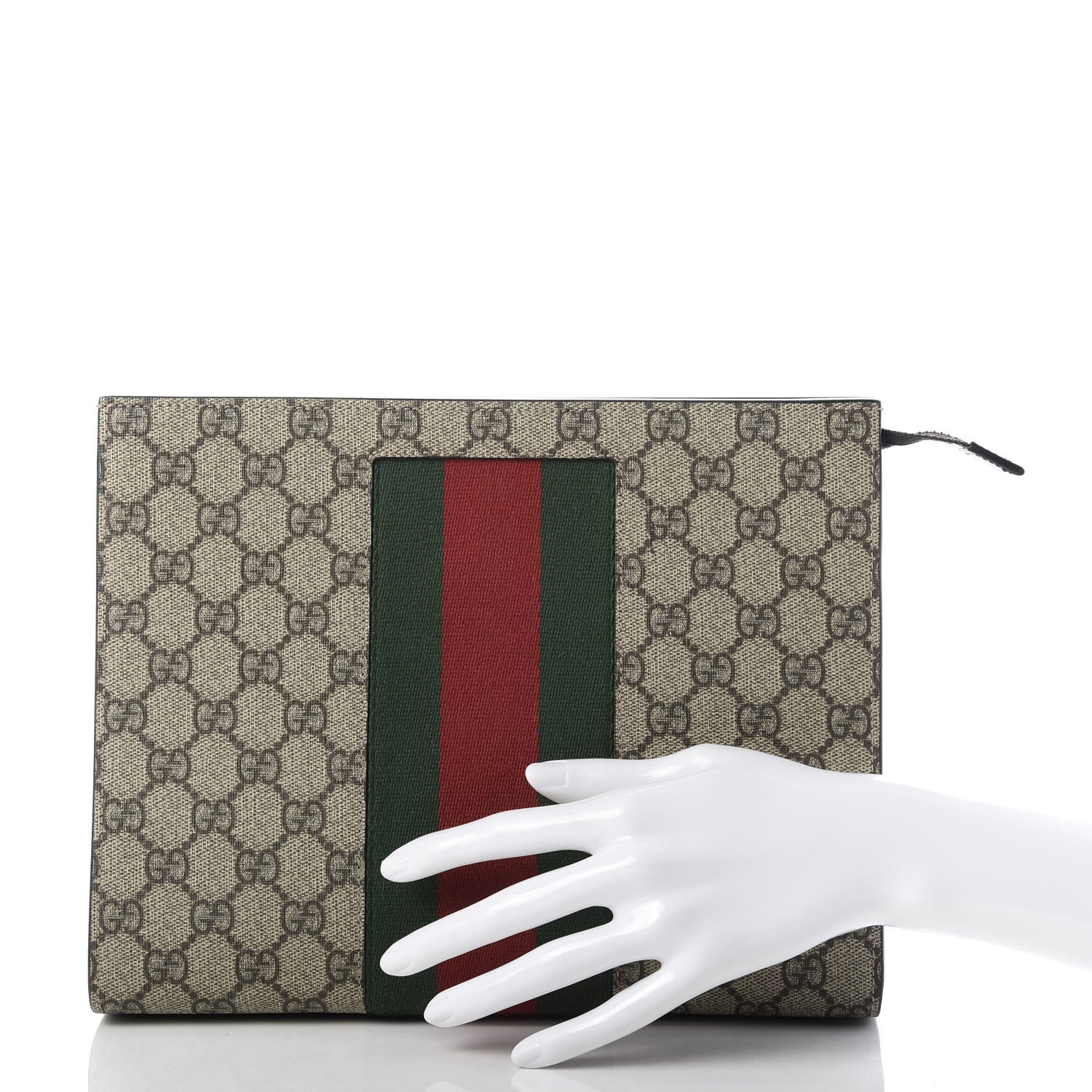 Gucci GG Supreme Monogram Selleria Calfskin Web New Web Cosmetic Case Beige Ebony Cocoa 2 of 10