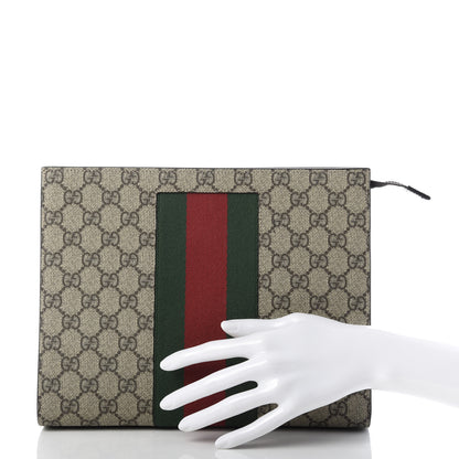 Gucci GG Supreme Monogram Selleria Calfskin Web New Web Cosmetic Case Beige Ebony Cocoa 2 of 10