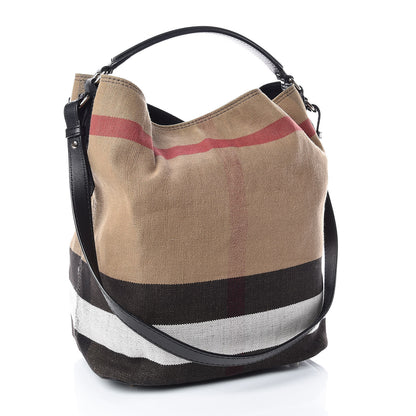 Burberry Canvas Mega Check Medium Ashby Hobo Black 3 of 10