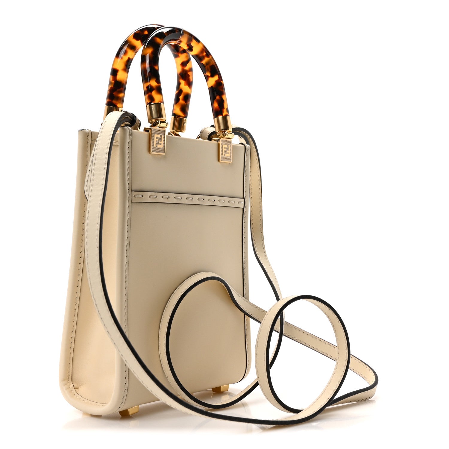 Fendi Vitello King Plexiglass Logo Embossed Mini Fendi Sunshine Shopper Tote White Ice 3 of 10