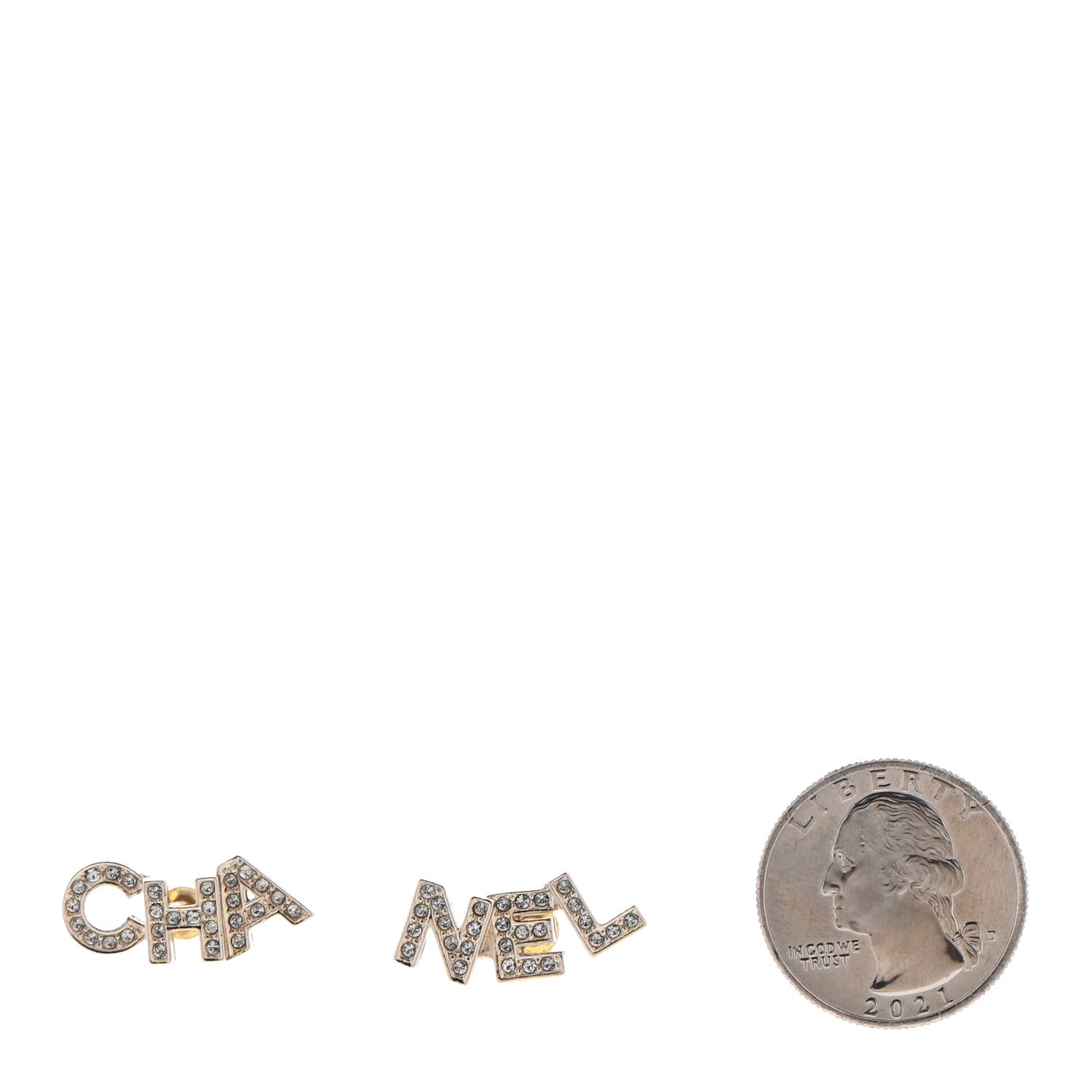Chanel Crystal Pearl Signature Stud Earrings Gold 2 of 4