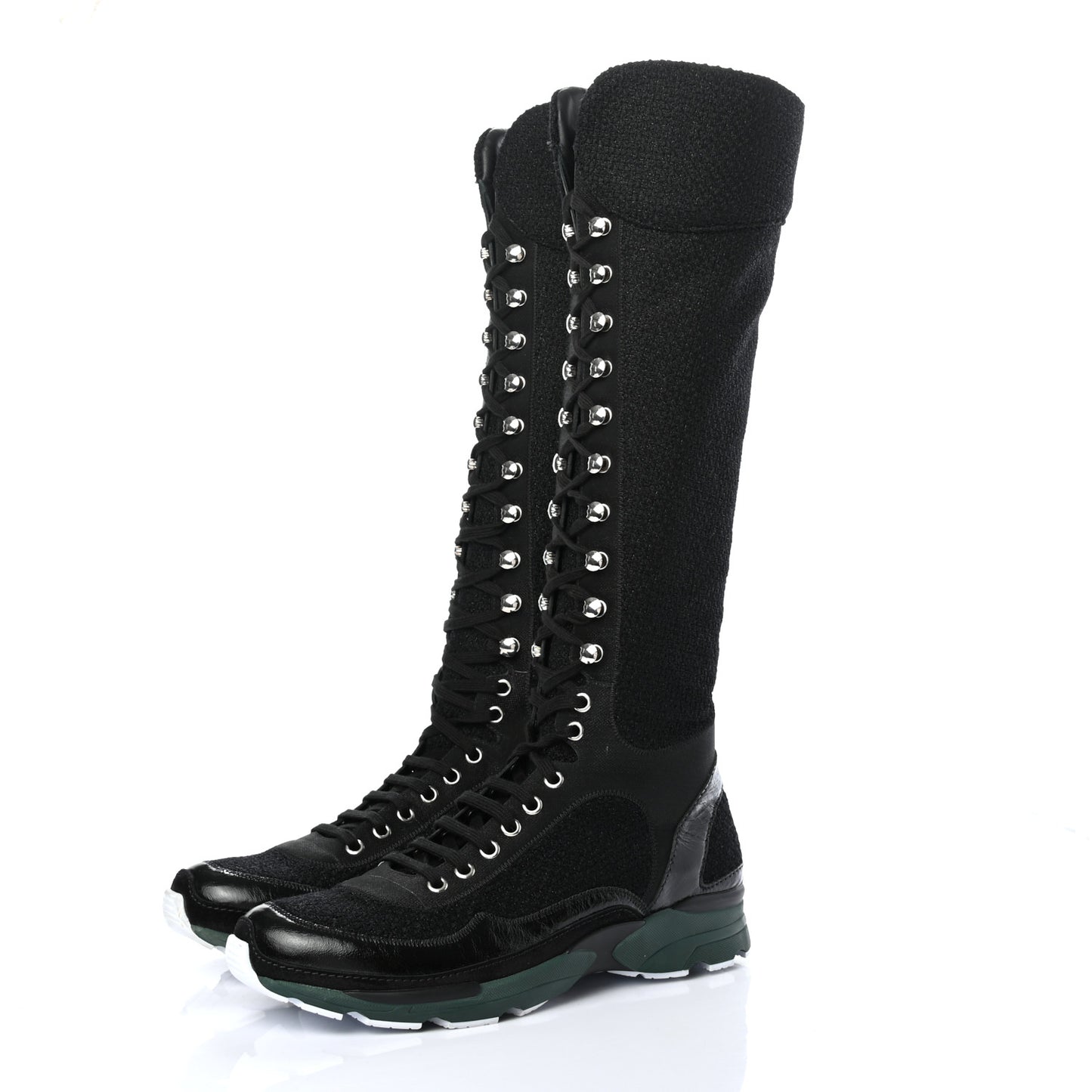 Tweed Patent Calfskin Sneaker High Boots 39 Black